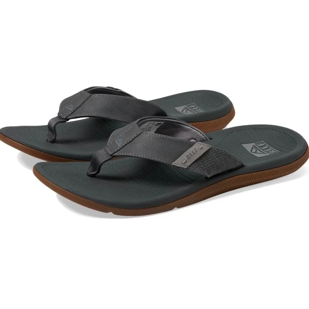 NEW REEF SANTA ANA Men's Sandals Flip Flop Slip On Comfort Leather Size 13 GREY